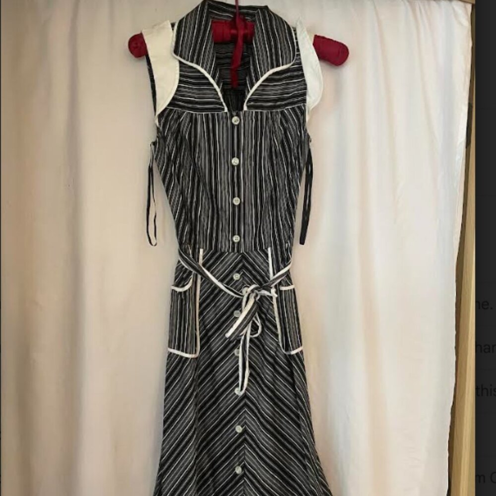 BCBG Max Azria black and white striped sleeveless dress